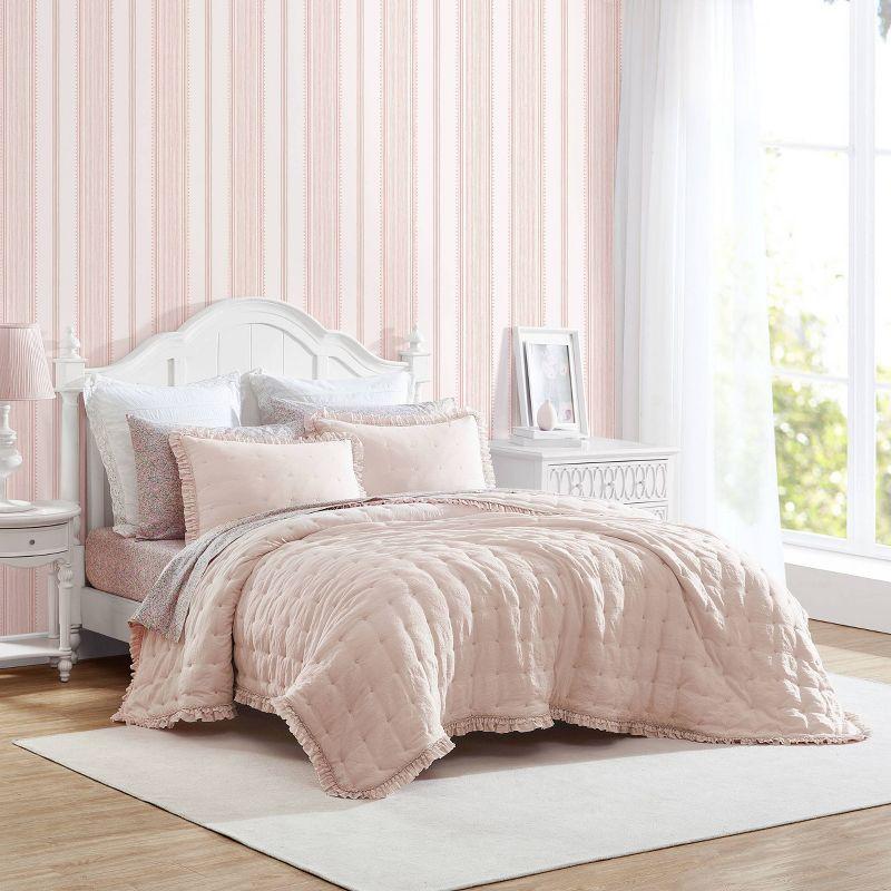 Laura Ashley Hailee Solid Pink Cozy Quilt Set