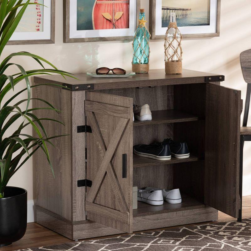 Wayne Oak Brown Farmhouse Wood and Metal Shoe Storage Cabinet