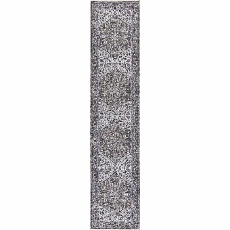 Oriental Machine Washable Cotton/Polyester Area Rug in Ivory/Olive