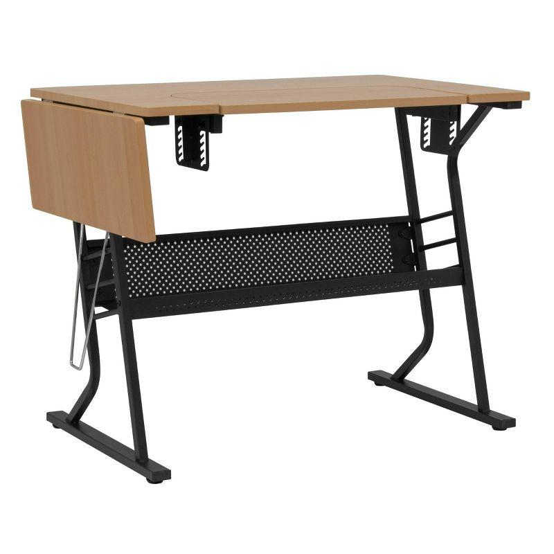 Maple and Black Adjustable Sewing Machine Table with Storage