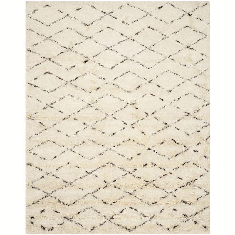 Ivory and Brown Hand-Tufted Wool Shag Area Rug 8' x 10'