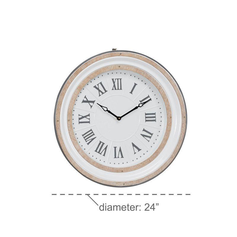 Farmhouse Metal Vintage Wall Clock White - Olivia & May: Silent Mechanism, 24" Size, Round Shape