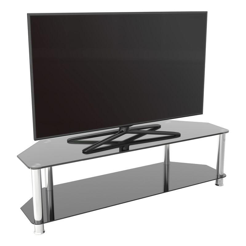 Black Glass and Chrome Corner TV Stand with Shelves