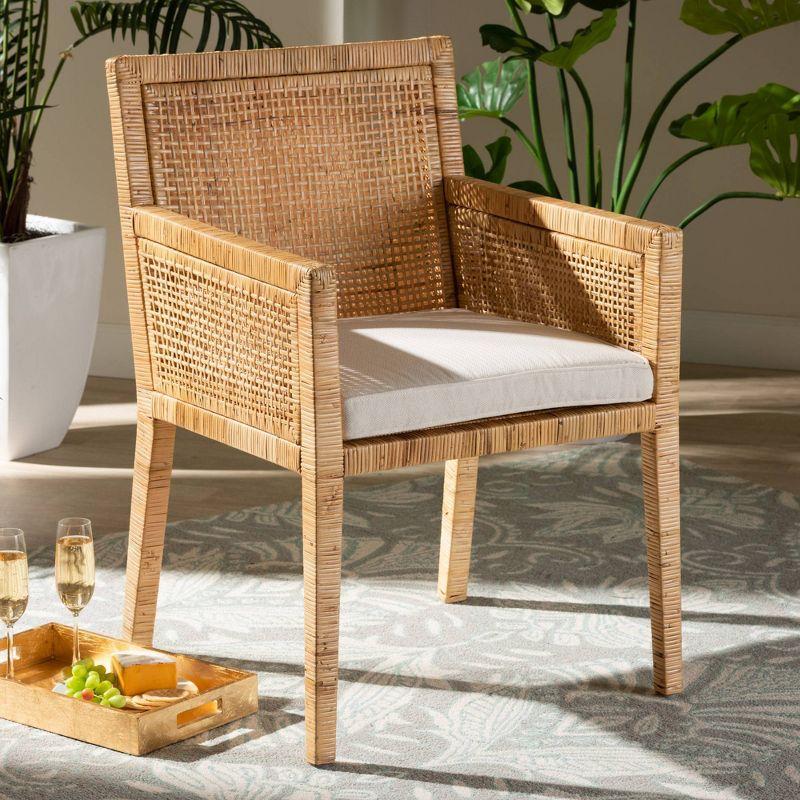 Karis Wood and Rattan Armchair Natural/White - bali & pari: Polyester Upholstery, No Assembly Required