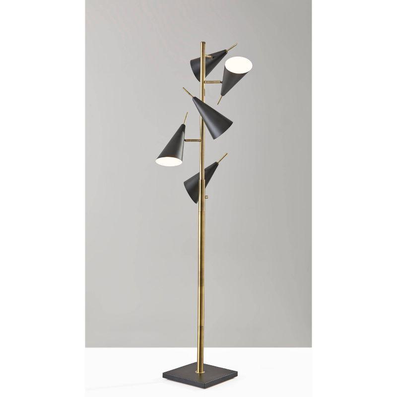 Retro Modern Antique Brass & Black Metal Tree Floor Lamp with Adjustable Shades