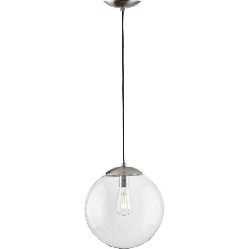 Progress Lighting Atwell 1-Light Glass Globe Brushed Nickel Modern Pendant Light, Steel, Matte Black, Clear Glass Globe Shade