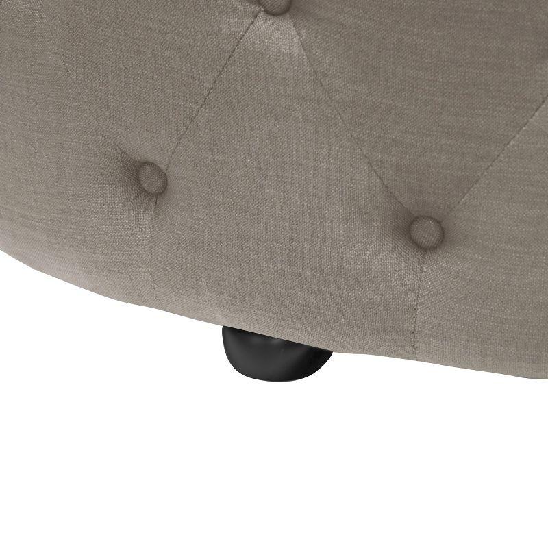 Cardiff Beige Linen 42" Round Tufted Ottoman