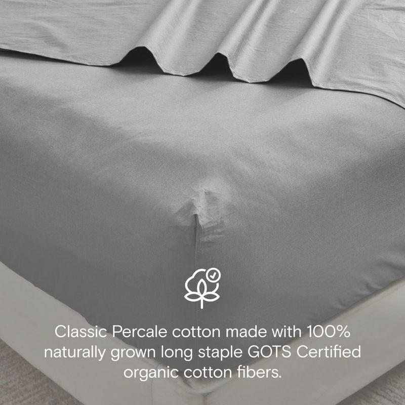 DOZ 100% GOTS Organic Percale Sheet Set, Crisp Cool, Long Staple, Breathable, Durable Storm Queen