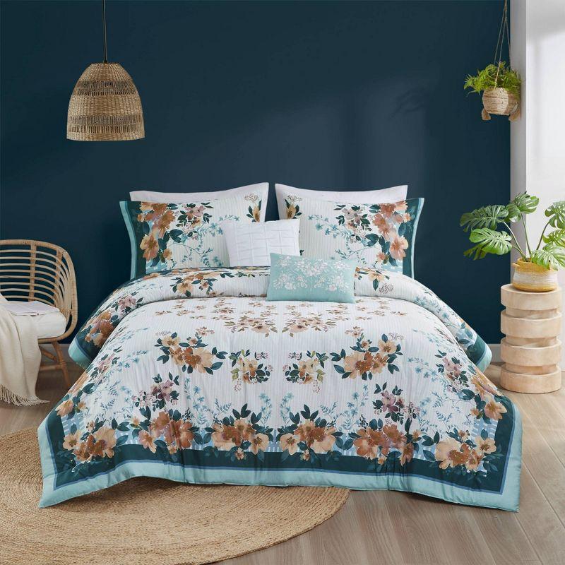 Gray Floral Cotton 5-Piece King Bedspread Set