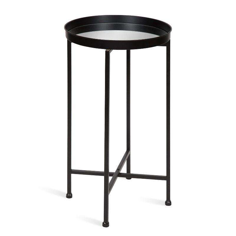 Kate and Laurel Celia Round Metal Tea Table, 14x14x25.75, Black and Mirror