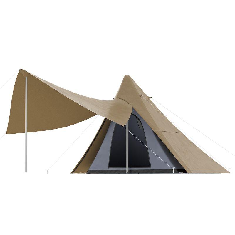 Outsunny 2-3 Person Teepee Tent, Easy Setup Camping Tent w/ Porch, Coffee