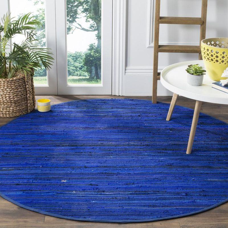 Coastal Charm Handwoven Blue Stripe Round Wool-Cotton Rug, 4' Diameter