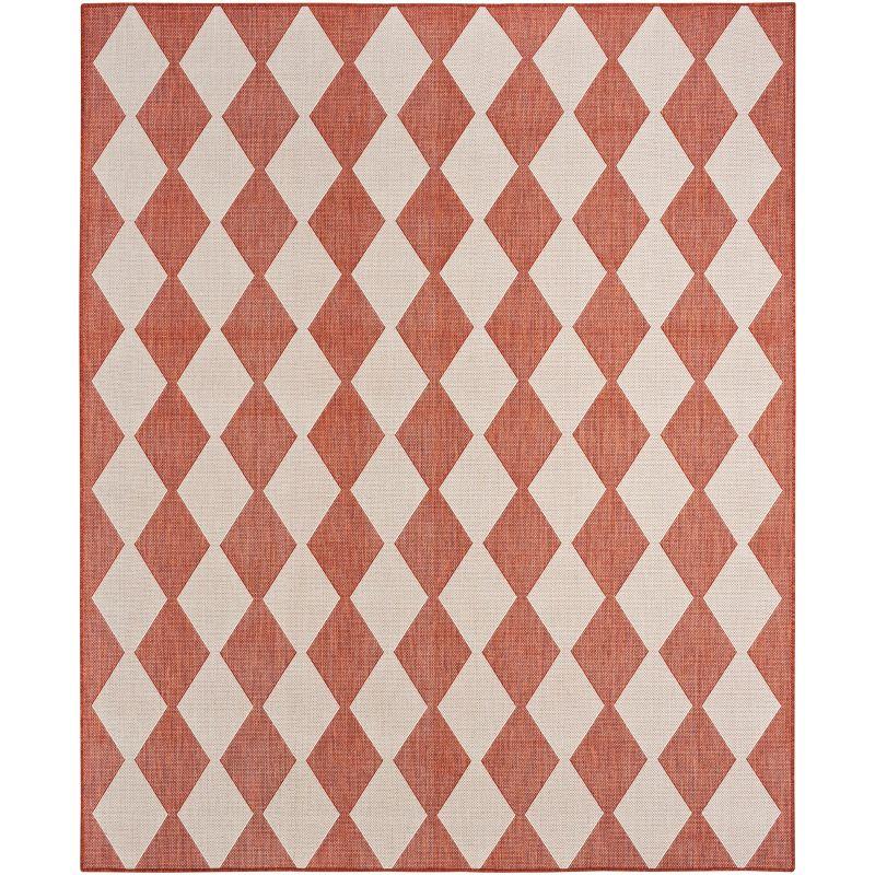 Nourison Positano Retro Diamond Flatweave Indoor Outdoor Low Pile Area Rug Terracotta 7' x 10'