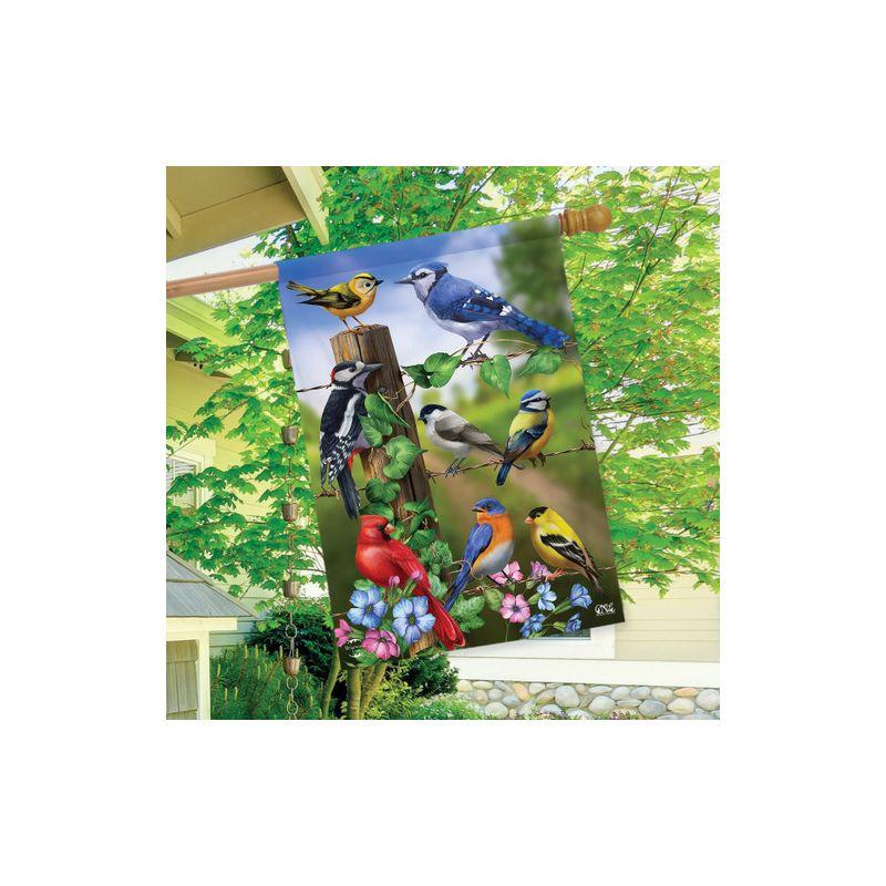 Country Birds Spring House Flag Goldfinches Blue Jay 28" x 40" Briarwood Lane