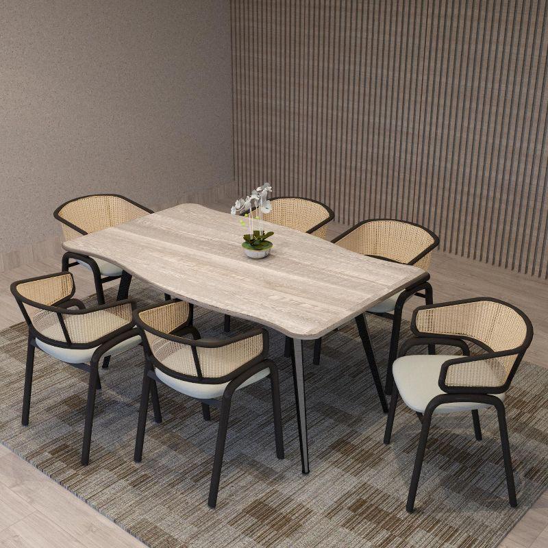 LeisureMod Ravenna Single Modern 63" Rectangular Dining Table with Wavy Edge Wood Top and Metal Legs