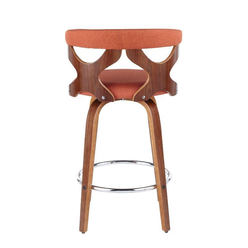 Set of 2 Gardenia Mid-Century Modern Counter Height Barstools Orange - Lumisource: Swivel, Wood & Metal Frame, Polyester Upholstery