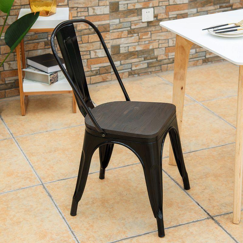 Costway Set of 4 Dining Side Chair Stackable Bistro Metal Wood Stool Black