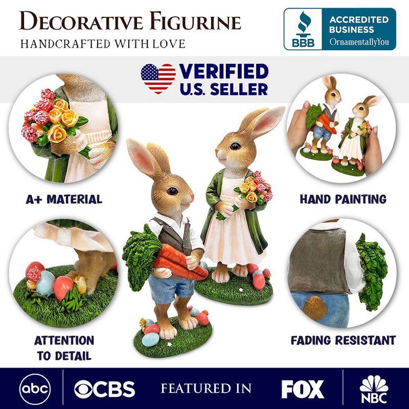 Harvest and Bloom Country Bunny Pair Figurine, 8" Rabbit Garden Statue Set| OrnamentallyYou