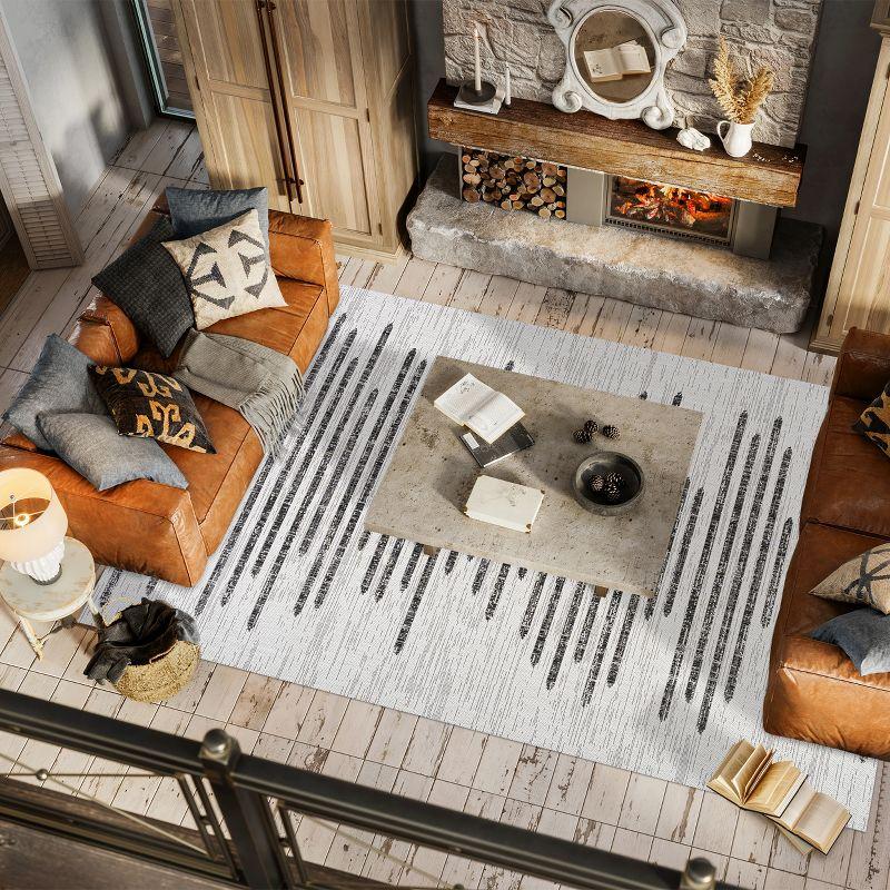 4'x6' Zolak Berber Stripe Geometric Indoor/Outdoor Area Rug, Ivory/Black - JONATHAN Y
