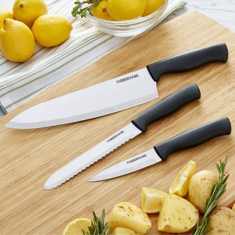 Farberware 3-Piece Black Poly Handle Stainless Steel Chef Knife Set