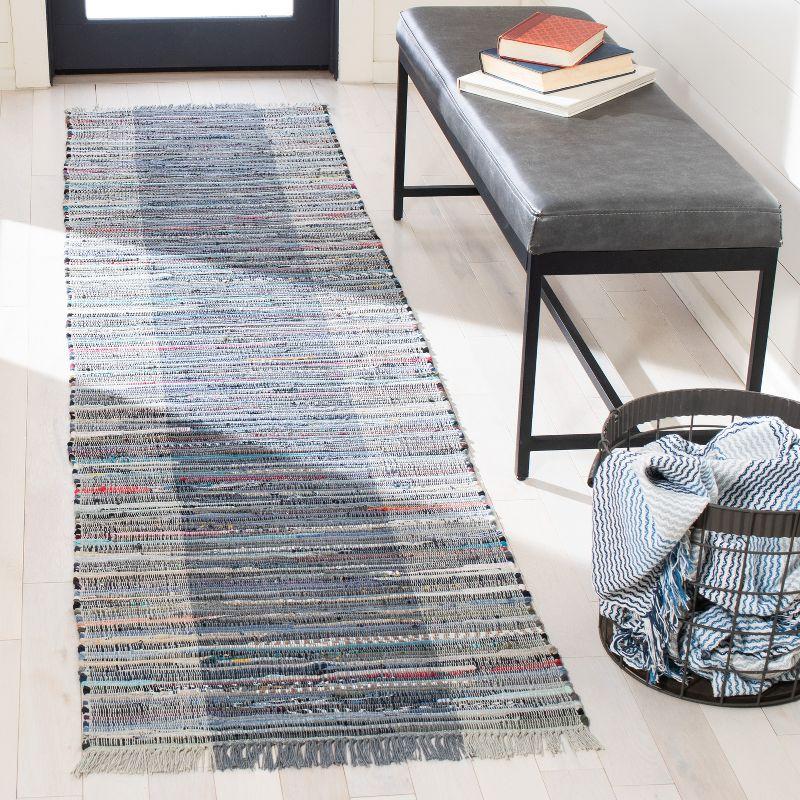 Blue Flat Woven Handmade Rag Rug - 2'-3" x 9'