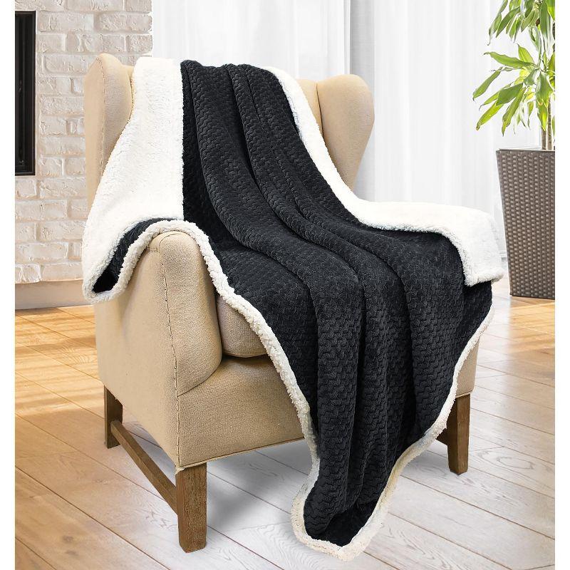 Tirrinia 50" x 60" Fleece Throw Blanket, Reversible Fuzzy Micro Plush All Season Fleece TV Blanket for Bed or Couch, Black Chevron