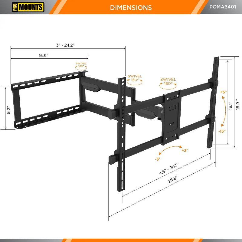 ProMounts Articulating/Full Motion Outdoor TV Wall Mount for 32"-75" Screens, Holds up to 132 lbs.