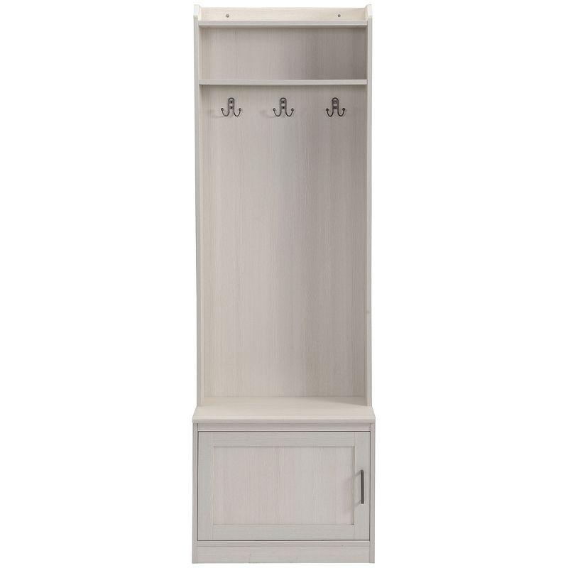 HOMCOM Rustic Hall Tree with Shoe Storage Bench, Entryway Bench with Coat Rack, Accent Coat Tree with Storage Shelves for Hallway, Mudroom, White
