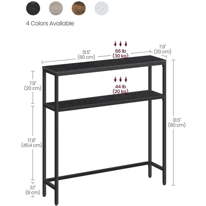 7.9" Narrow 2 - Tier Console Table in Charcoal Gray & Ink Black, Compact, Modern Design with Dual Shelves