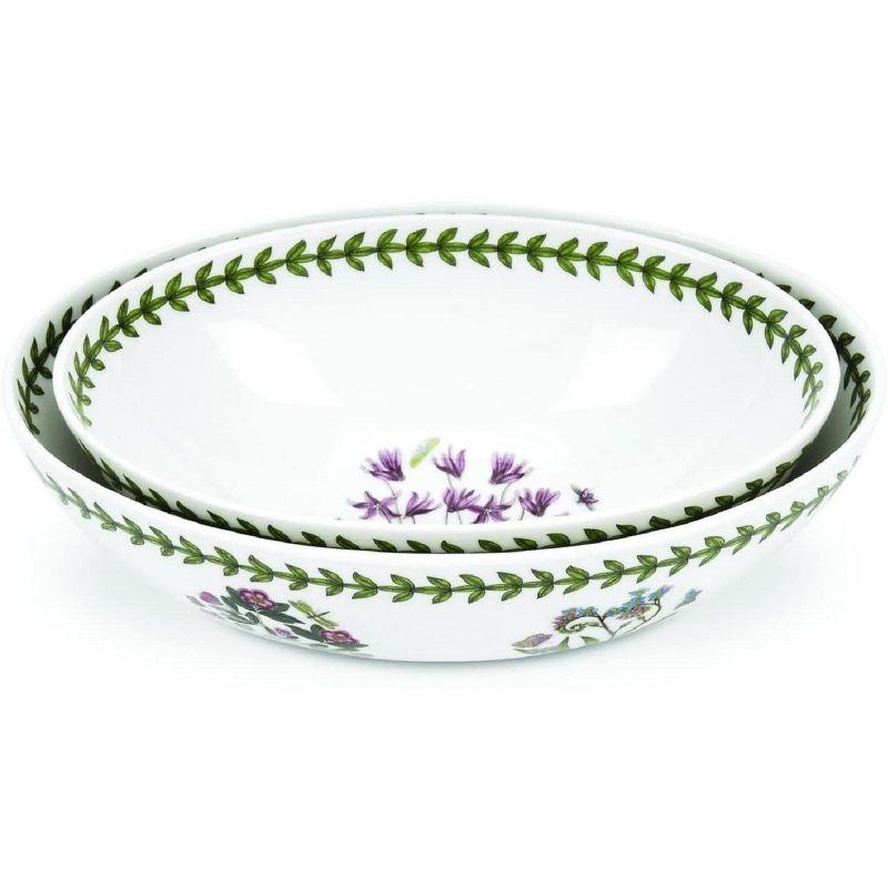 Botanic Garden Floral Motif Ceramic Oval Nesting Bowls, Set of 2