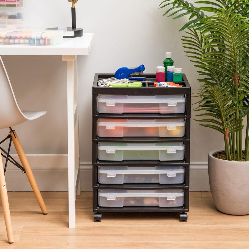 Black 5-Drawer Plastic Scrapbook Storage Cart with Organizer Top