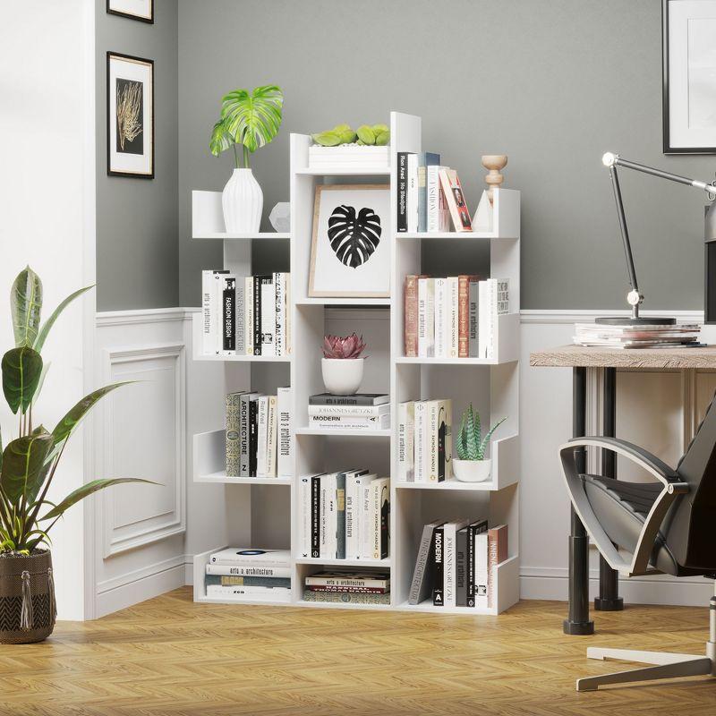 HOMCOM Tree Bookshelf, Modern Freestanding Bookcase with 13 Open Shelves, Display Unit for Living Room, Study, or Office, White