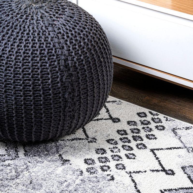 3'x 5' Azmar Moroccan Geometric Distressed Area Rug, Ivory/Black - JONATHAN Y