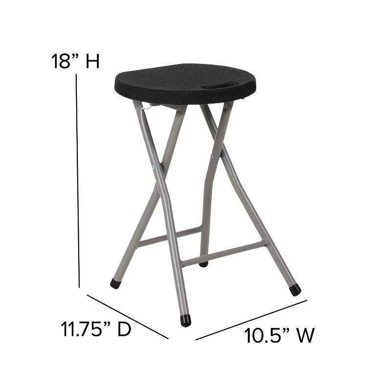 Emma and Oliver 2 Pack Foldable Portable Stool with Black Plastic Seat and Titanium Gray Frame