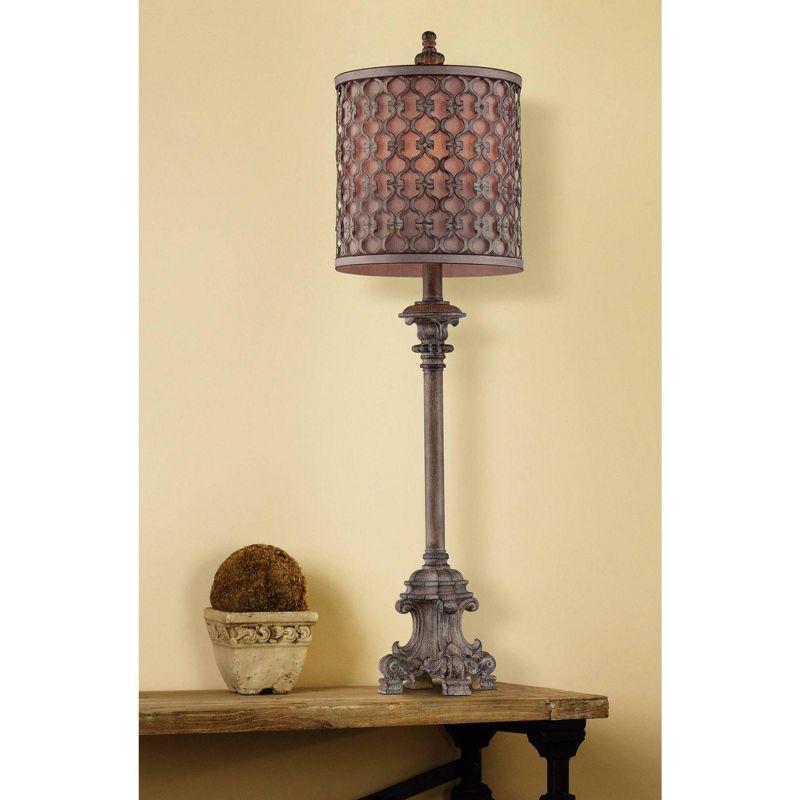 Regency Hill French Buffet Table Lamp Beige Scroll Metal Lattice Candlestick Framed Cylinder Shade for Dining Room