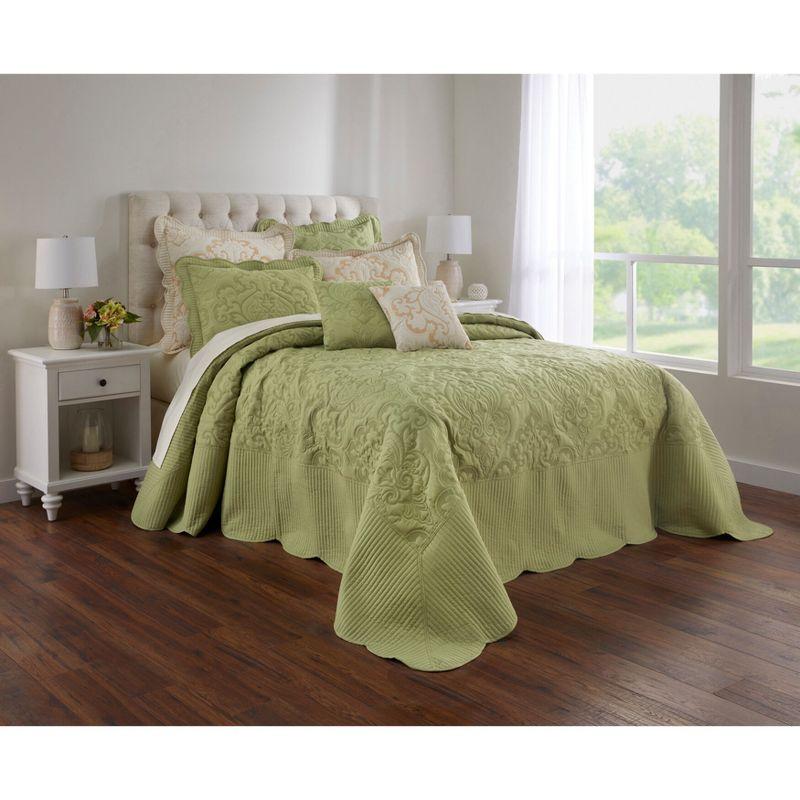 Sage Twin Quilted Damask Polyester Bedspread