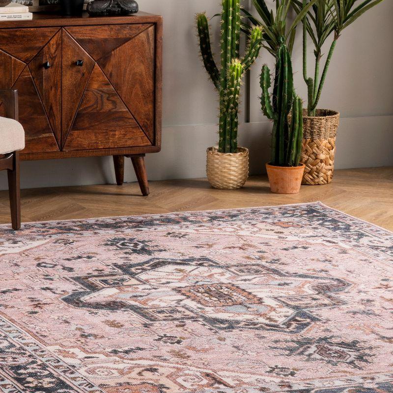 Nuloom Sasha Pet Friendly Machine Washable Medallion Area Rug, 2' x 3', Light Pink