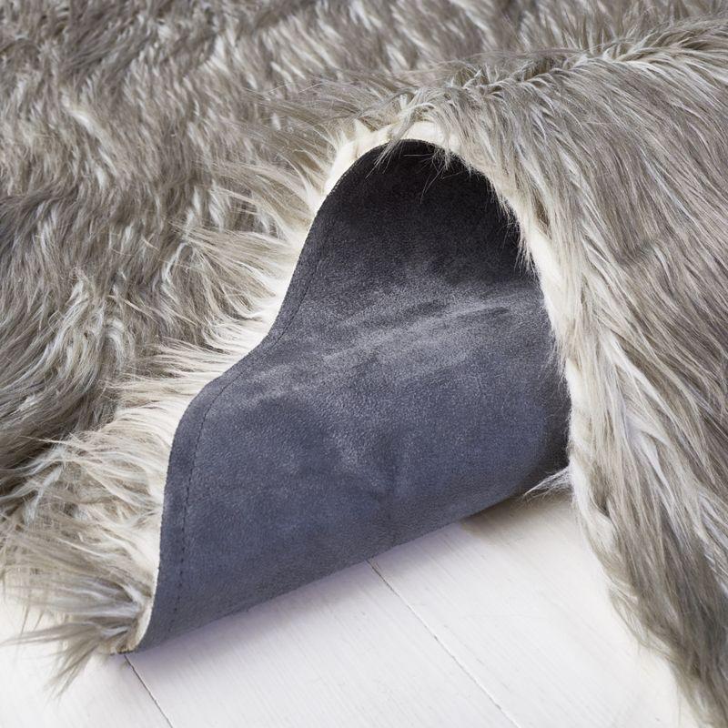 Luxurious Hand-Knotted Dark Gray Faux Sheepskin Rectangular Rug