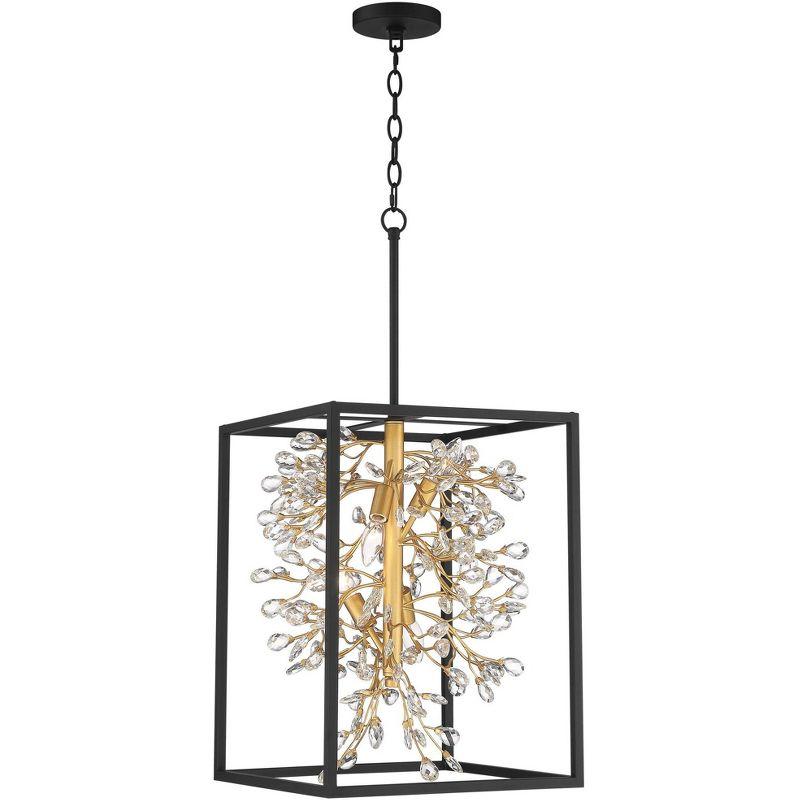 Possini Euro Design Carrine Black Gold Pendant Chandelier 15 1/4" Wide Modern Clear Crystal 4-Light Fixture for Dining Room House Foyer Kitchen Island