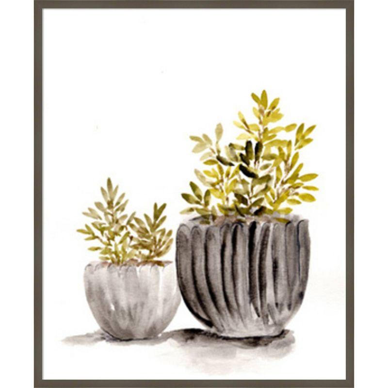 Amanti Art 34"x41" Gray Potted Plants by Marcy Chapman Wood Framed Wall Art Print