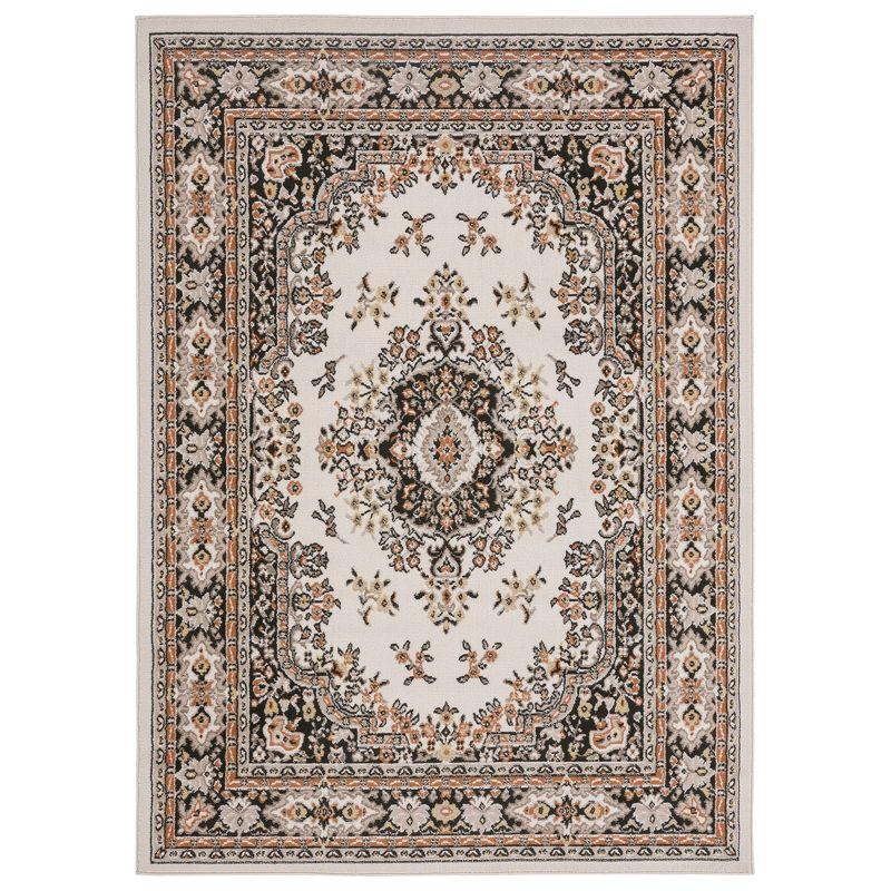 Ivory and Brown Traditional Medallion Area Rug, 5'3" x 7'5"