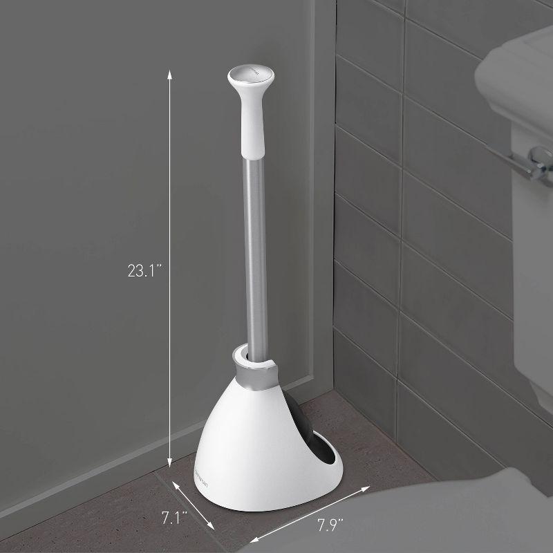 White and Stainless Steel Toilet Plunger with Flange