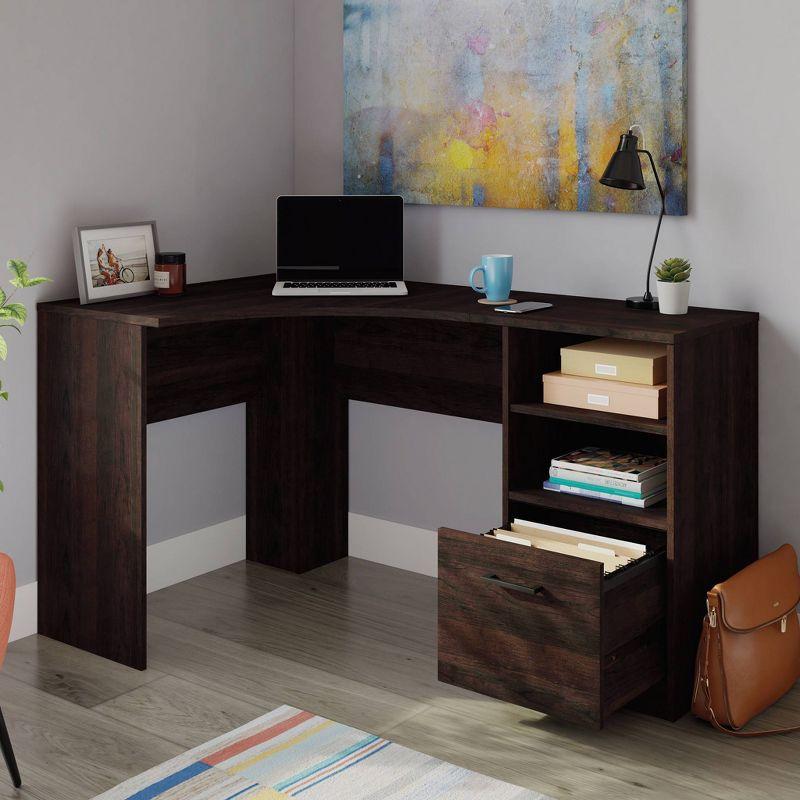 Sauder Beginnings Corner Desk with drawers Cinnamon Cherry: Home Office, Adjustable Shelf, MDF Construction