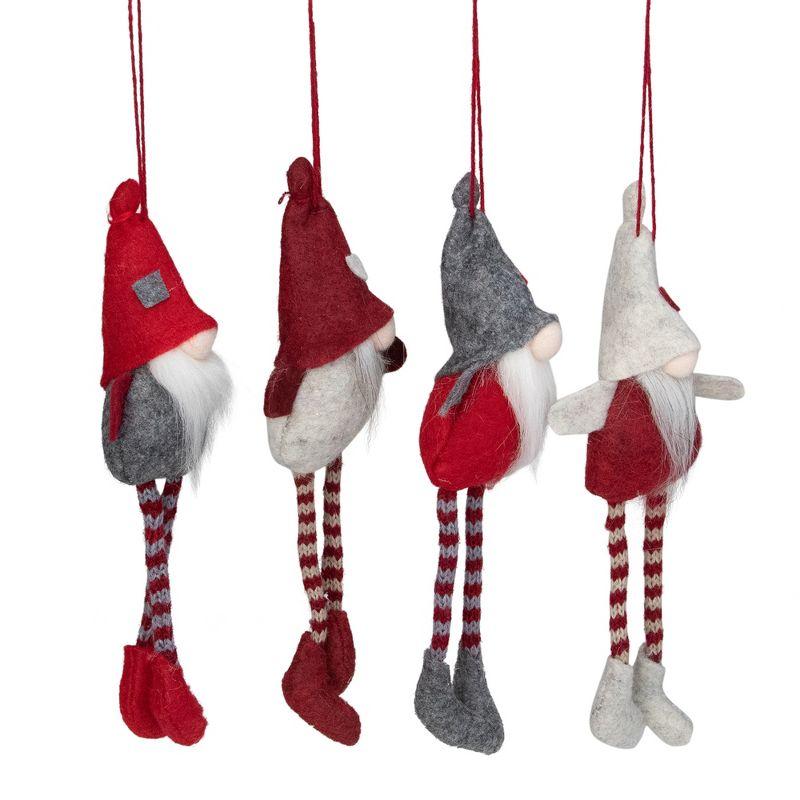 Red and Gray Plush Gnome Christmas Ornaments 8" (Set of 4)