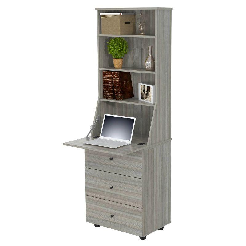 Computer Credenza Workcenter Gray - Inval: Smoke Oak Laminate, Glass Doors, Cable Management