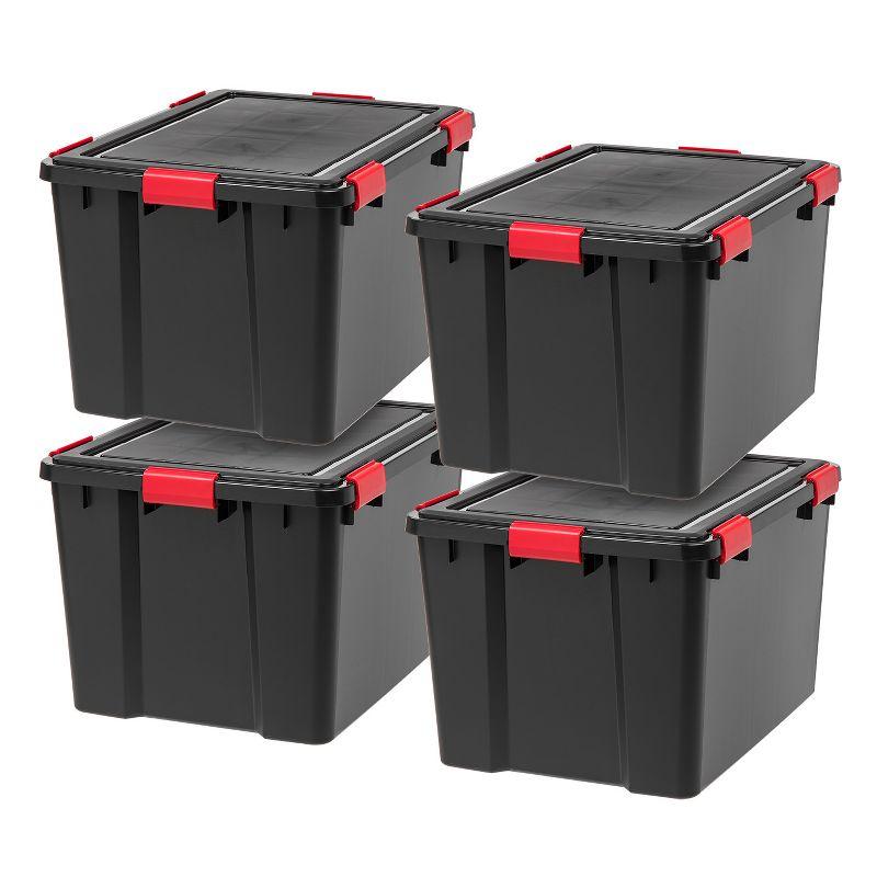 Black and Red Stackable WeatherPro Storage Bins with Lids, 74 Quart