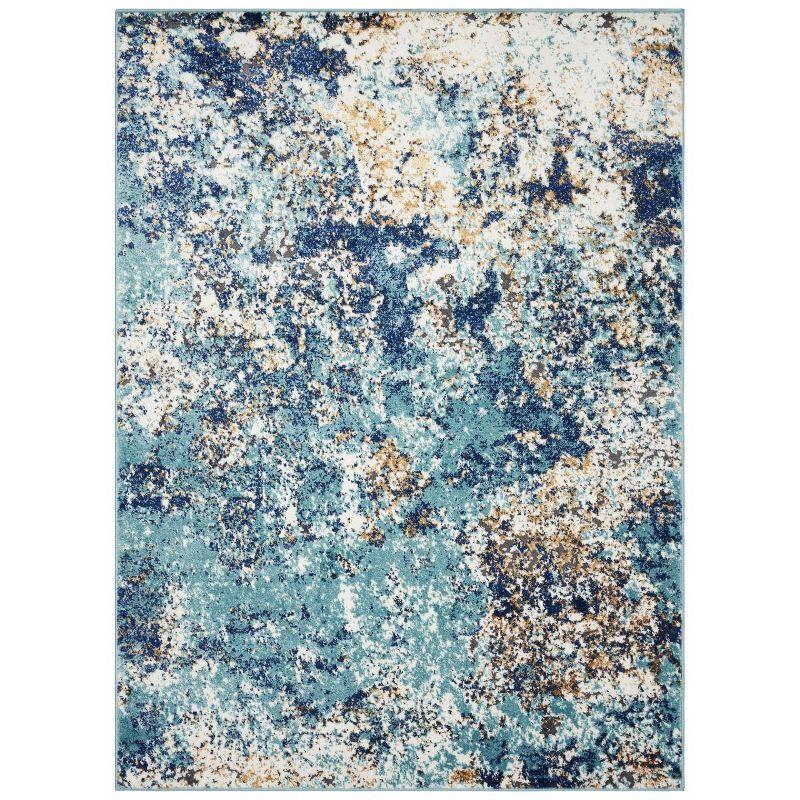 Abstract Splatter Blue and Gold 8' x 10' Synthetic Area Rug