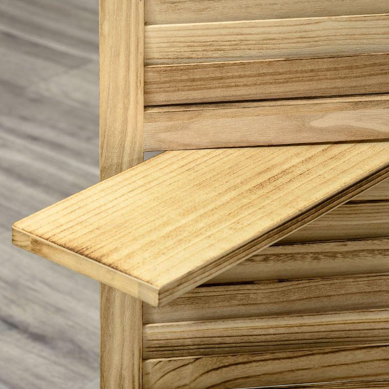 HOMCOM 4-Panel Folding Room Divider, 5.6 Ft Freestanding Paulownia Wood Privacy Screen Panel with Storage Shelves for Bedroom or Office, Natural