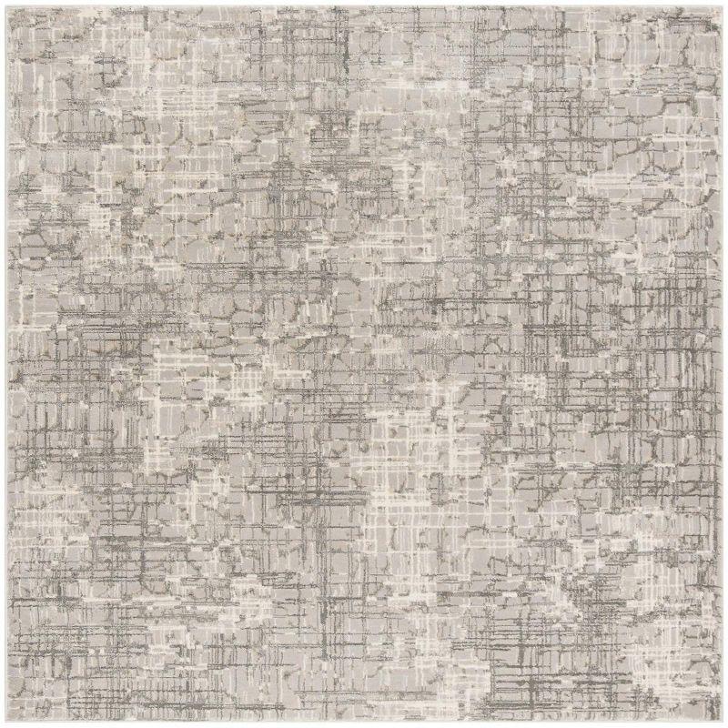 Gray Abstract Low Pile Square Area Rug