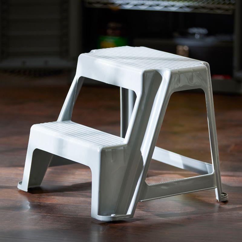 Compact 19" Gray Plastic 2-Step Stool with Non-Slip Surface